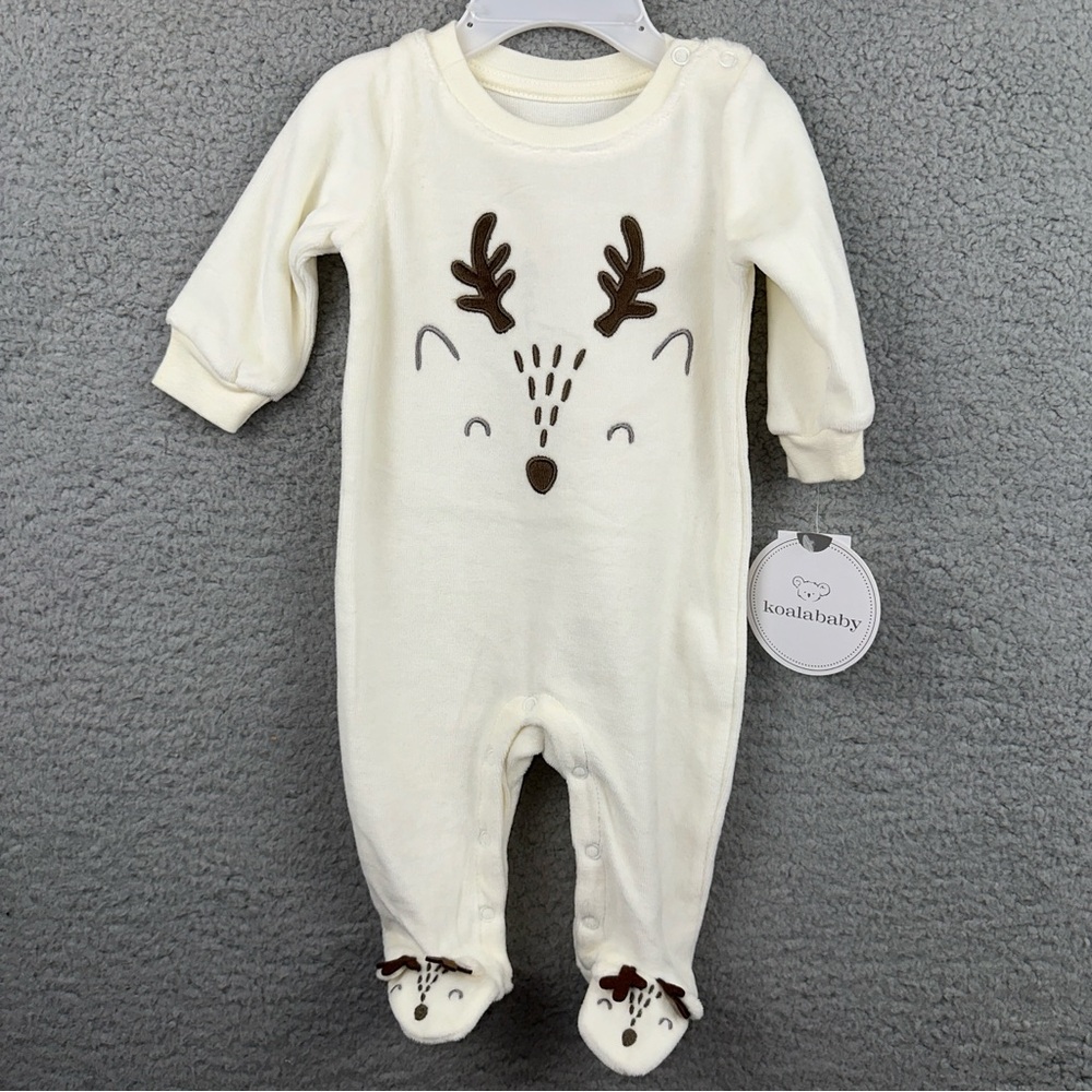 Koala Baby 0-3 Months Marshmallow Creme Baby Reindeer Footie Romper NWT